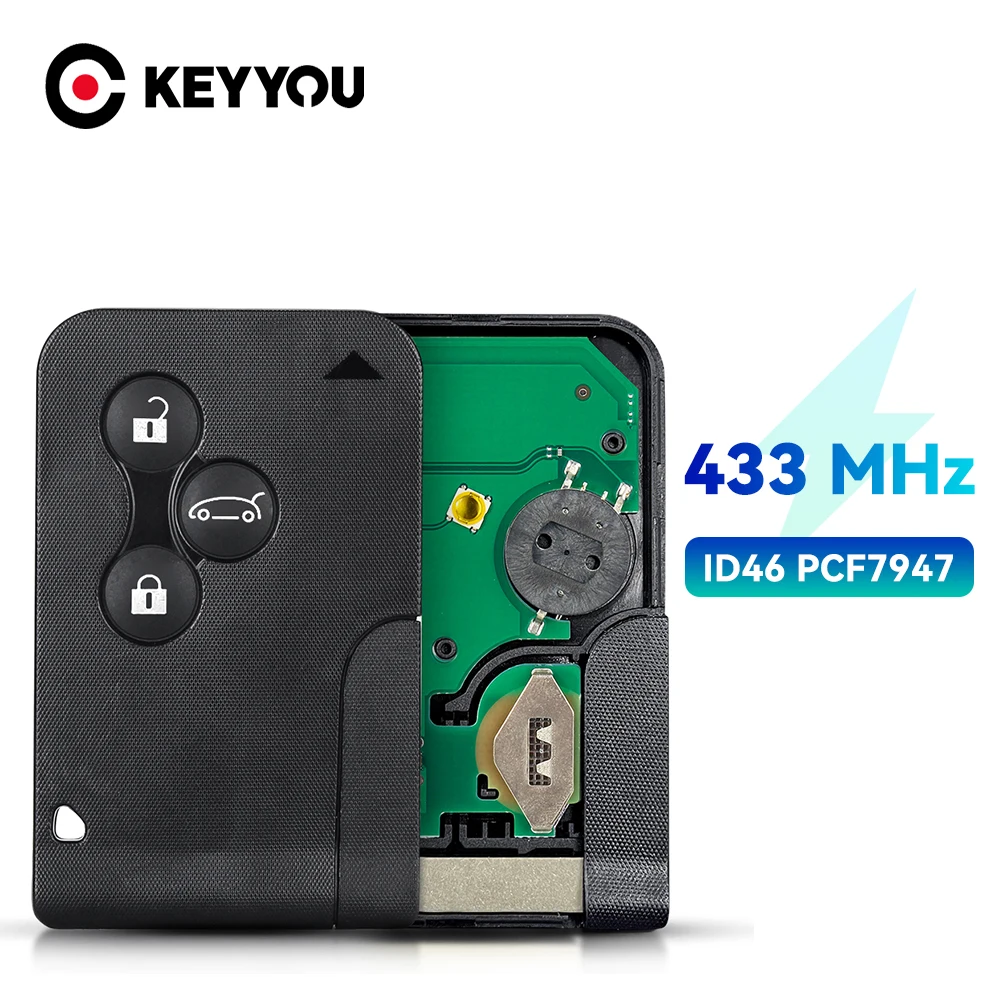 

Ключ для смарт-карты KEYYOU с 3 кнопками, 434 МГц, чип ID46 PCF7947 для Renault Clio Logan Megane 2 3 Scenic, пульт дистанционного управления PCB, ключ для автомобильного ключа