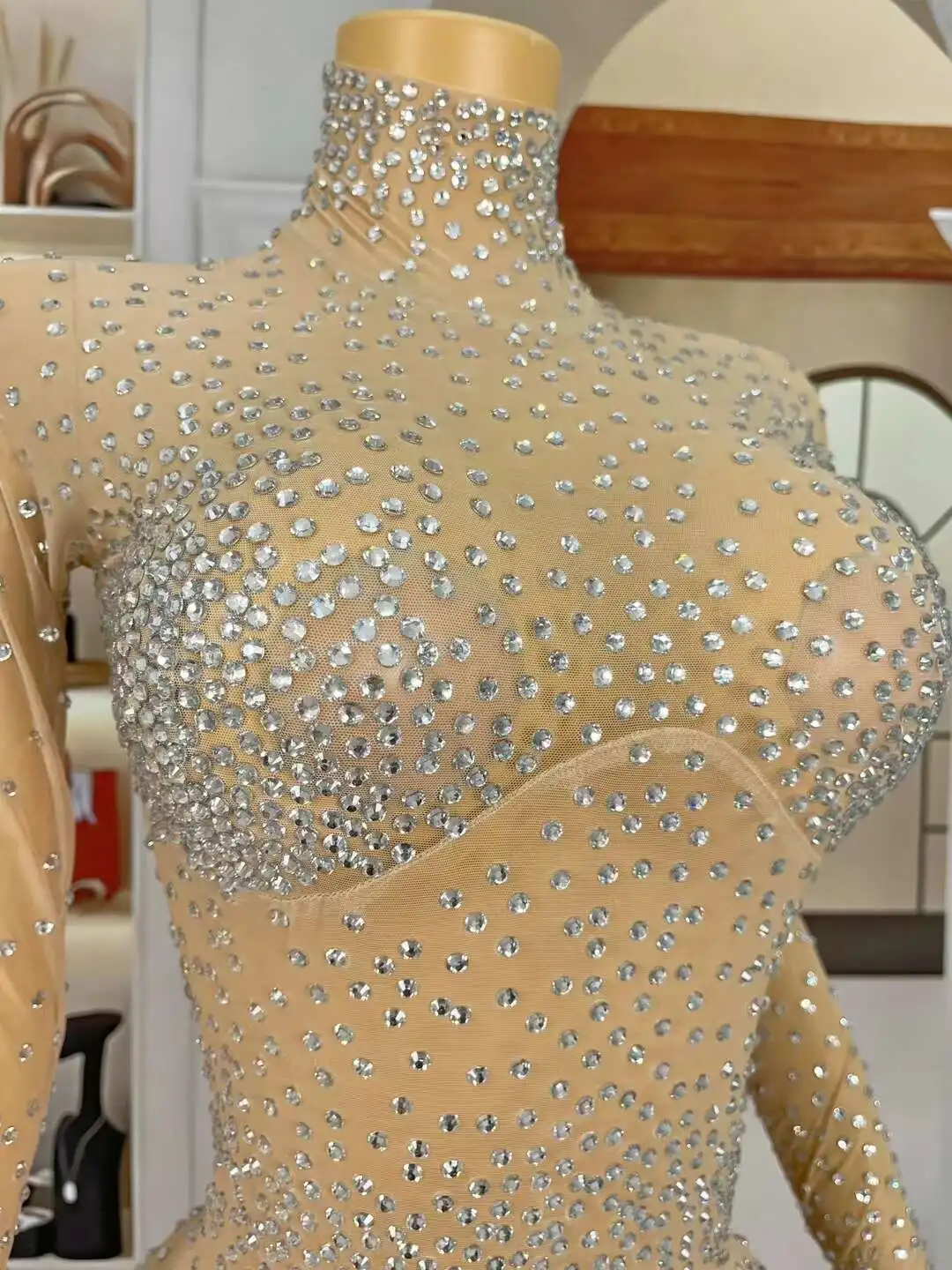 سباركلي حجر الراين مثير اليدوية ارتداءها حفلة عيد ميلاد Catsuit بار DJ ملهى ليلي أداء المرحلة الزي ارتداءها قفازات كاملة