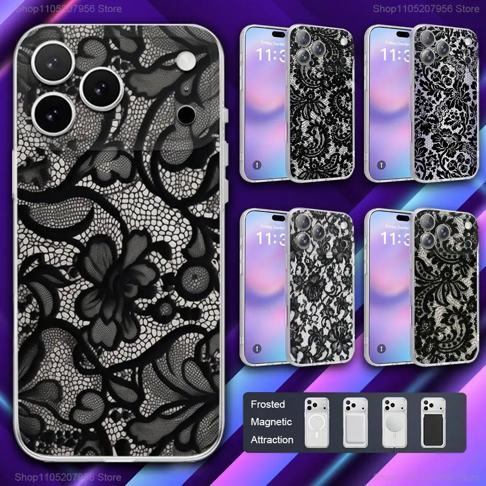 

Lace Print Pattern For iPhone 11,12,15,14,13,17,16,Pro,Plus,E,Max,Air,Mini Magnetic Frosted Cover Phone Case