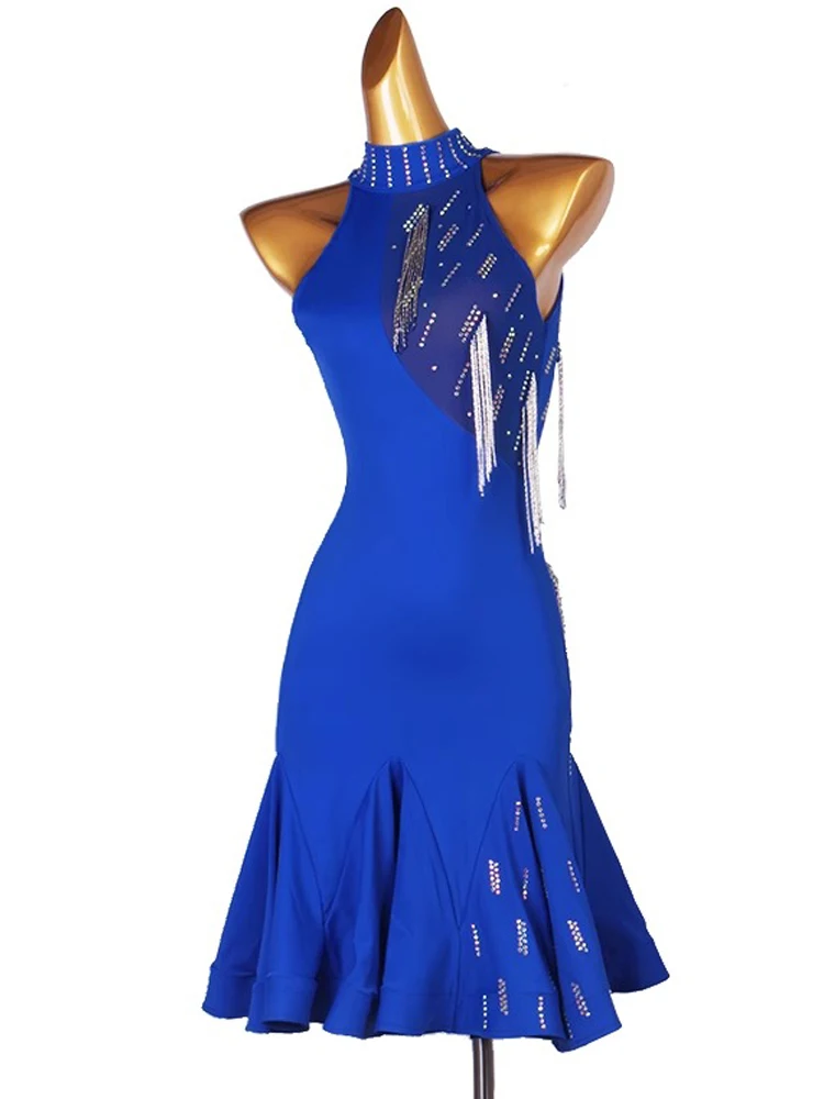

Blue Adult Latin Dance Dress For Women Latin Dancing Professional Dresses Costumes Custom Child Female Girl's Chacha Competition