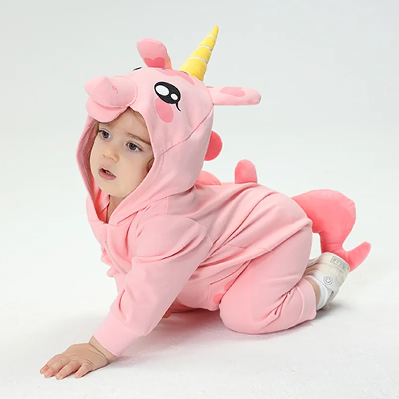 

Spring Kigurumis Unicorn Baby Girls Clothes Romper Bodysuit Cotton Hooded Infant Boys Onesie Cosplay Kids Zipper