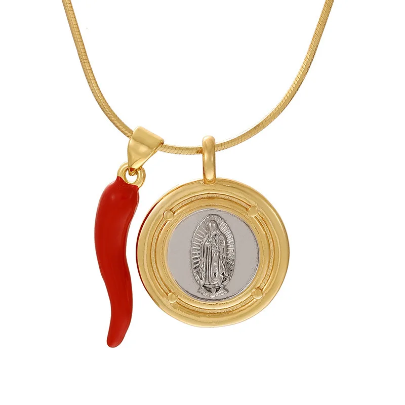Religious Virgin Mary Pendant Chilli Charm Necklace 18k Gold Plated Necklace Party Religious Jewelry Gifts