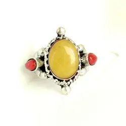 Nepal Hand 925 Silver Inlaid Opal Honeywax Resin Big Rings for Man Vintage Jewelry T9069