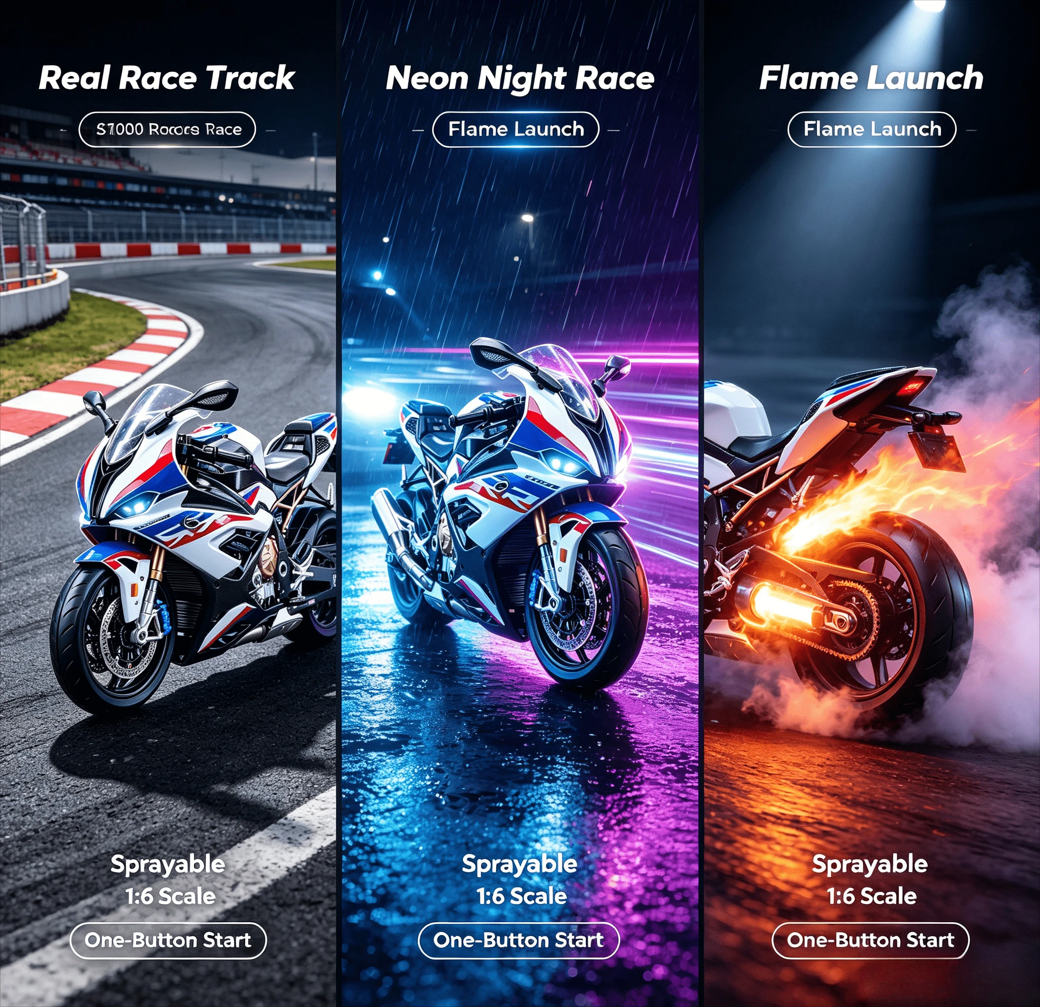 Spray For 1:6 BMW S1000RR Alloy Metal Diecast Motorcycle Car Models Toys Children's Toy Motorcycle Sound & Light Decoration Toy