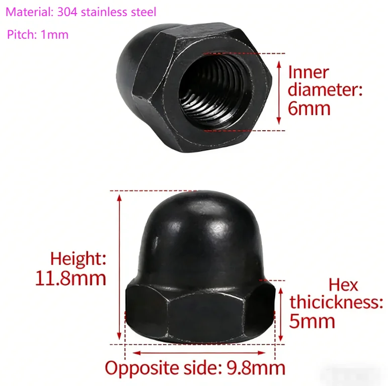 

Индивидуальный заказ - 200 шт. черных гаек-каплевидок из нержавеющей стали 304, M6*1 мм