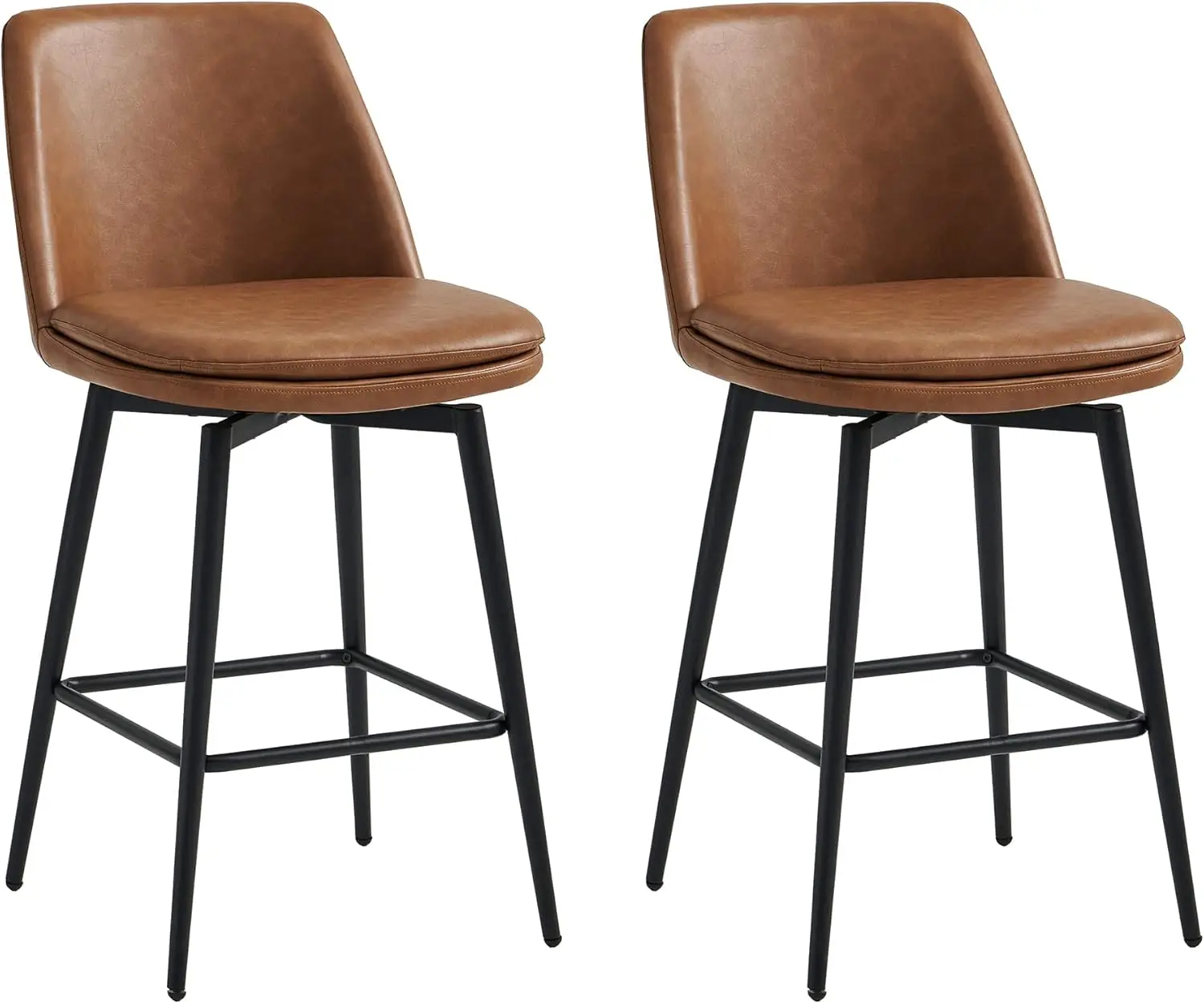 CHITA-Counter Altura Swivel Barstools, FSC Certified estofados do falso couro Bar Banquetas, Conjunto de 2, Metal Base, 27,2 na altura do assento