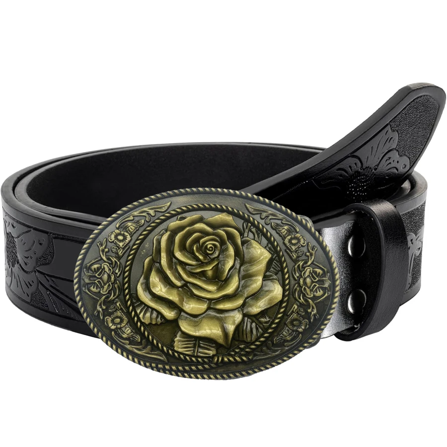 1 Stück Herrengürtel im westlichen Stil, Rose, geschnitzte Blumenmuster und lange Eckdekorationen, Retro-Stil, tolles Valentinstagsgeschenk