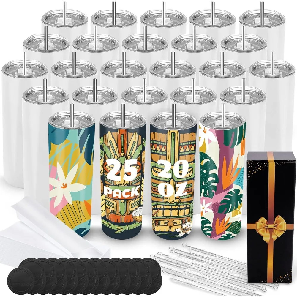 

25 Pack 20 oz Sublimation Tumblers Bulk Sublimation Blanks for Heat Transfer Double Wall Insulated Straight SkinnyTumbler