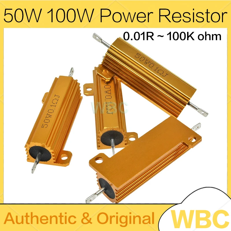 RX24 50W 100W Aluminum Power Metal Shell Case Wirewound Resistor 0.01R~100K 1 0.5 1 2 4 6 8 10 20 150 500 1K 10K ohm resistance