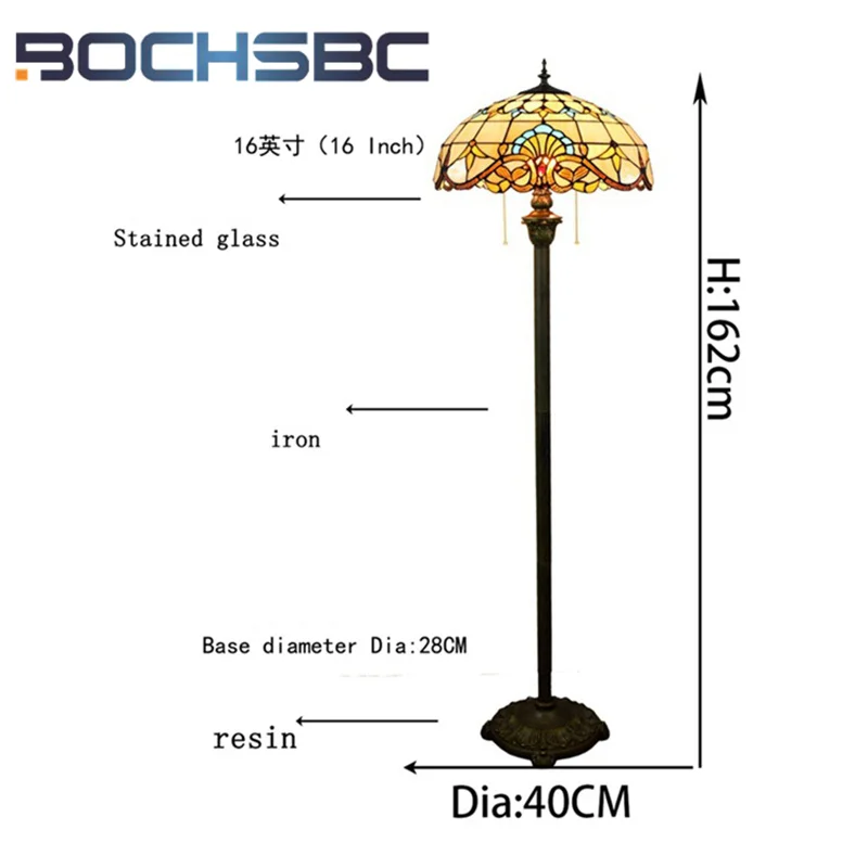 BOCHSBC Tiffany Baroque stained glass floor lamp Art Deco Living room Dining Room Bedroom Bar bracket lamp 16 inches