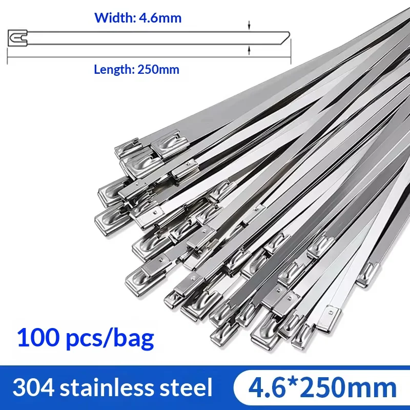 Hochleistungs-Kabelbinderpistole aus Edelstahl 304 mit 100 Stück Metall-Kabelbindern, UV-beständiges Werkzeug für Zaunbinder, 4,6 mm Breite