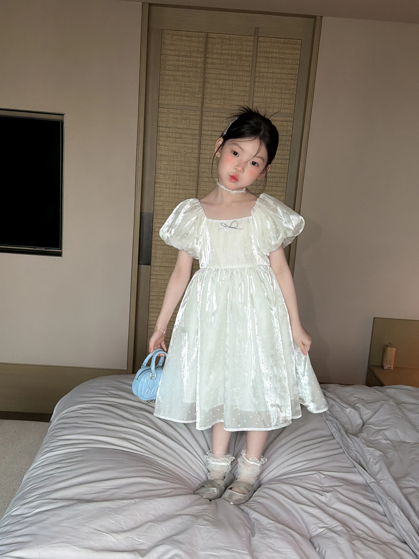 robe-de-princesse-harper-pour-enfants-a-pois-en-maille-a-manches-bouffantes-robe-d'ete-decontractee-en-polyester-pour-fete-d'anniversaire-pour-filles-avec-nœud-au-milieu