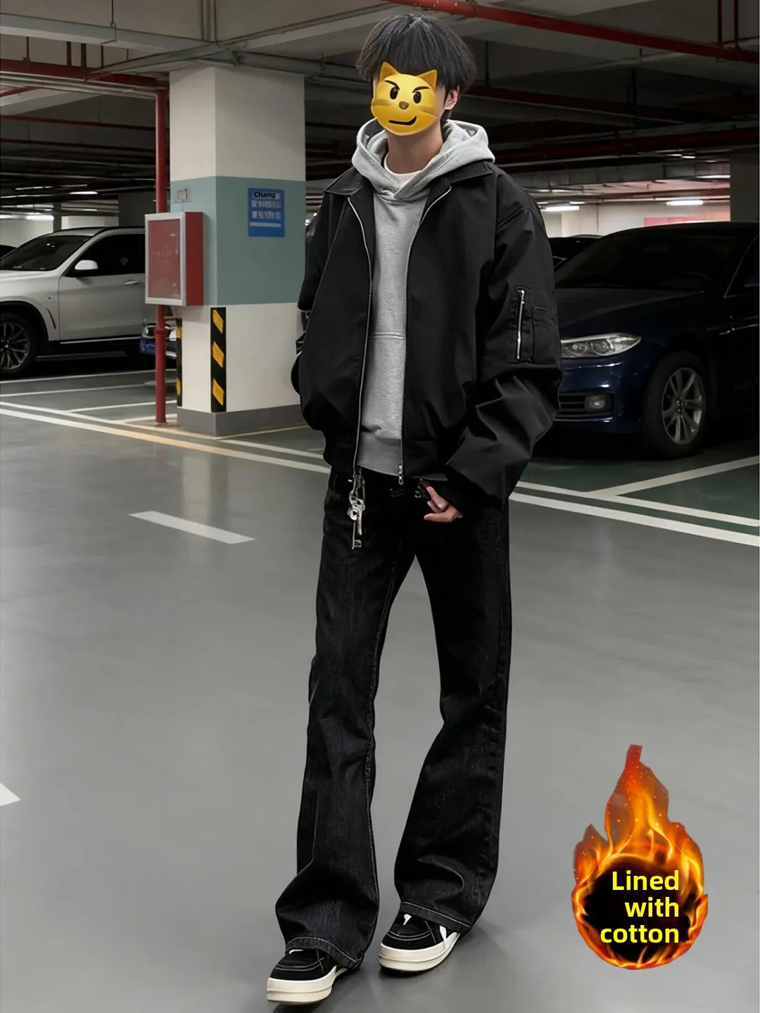 

American Style Thickened Cotton Pilot Jacket Men's Winter Baseball Coat Stand Collar Short Length Casual Wear Polyester Fiber