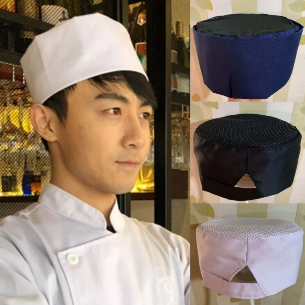 Gorro de Sushi transpirable de estilo japonés, gorros planos de Chef de Color sólido resistentes al desgaste, gorro de Chef de malla cómodo para cocinero
