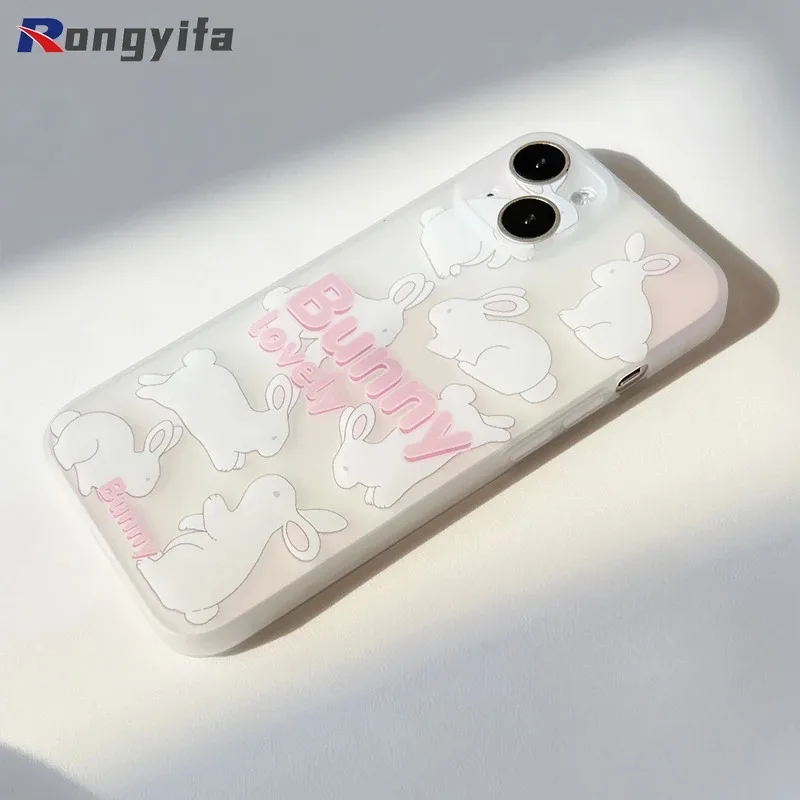 

For OnePlus 13 13T 12 11 10 Pro 9 9R 8 8T 7 ACE 5 3 3V 2 2V Pro Nord CE4 Lite Phone Case Cute Bunny Ice Fog Soft Cover