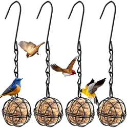 4Pcs Fat Ball Bird Feeder Metal Hanging Detachable with Chain Hooks Outdoor Garden Bird Feeding Station Kit