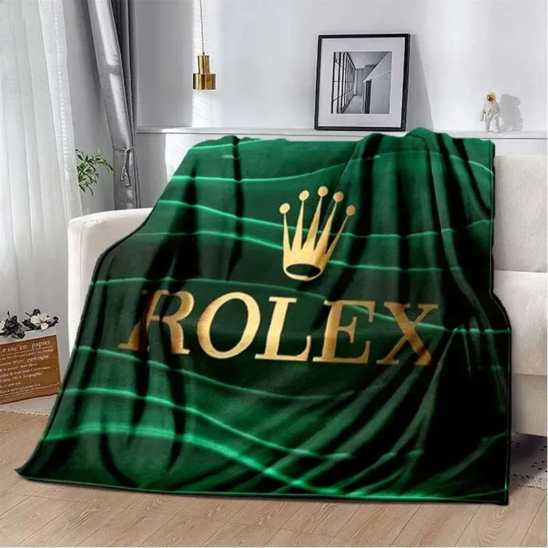 3D Comfortable flannel plush blanket fashionable R-ROLEX logo printed sofa bed decoration warm portable holiday gift blanket