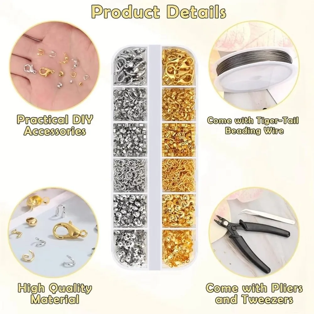 6/12 Grids Jewelry Making Supplies Kit Wire Guard DIY Jewelry Findings Set Open Jump Rings Pliers Jewelry Accessories Set