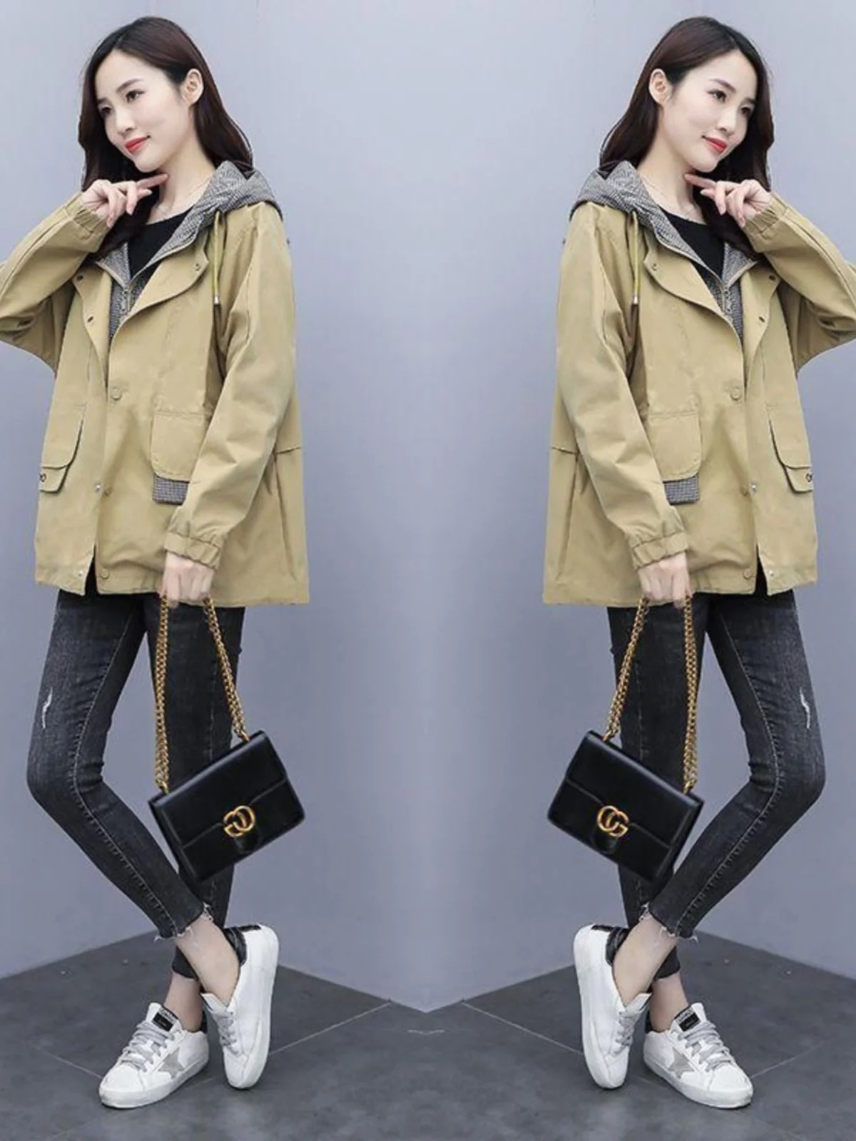 

Повседневная тонкая женская куртка-пальто для весеннего сезона, большие размеры, свободный крой в корейском стиле, с карманами, для полных женщин