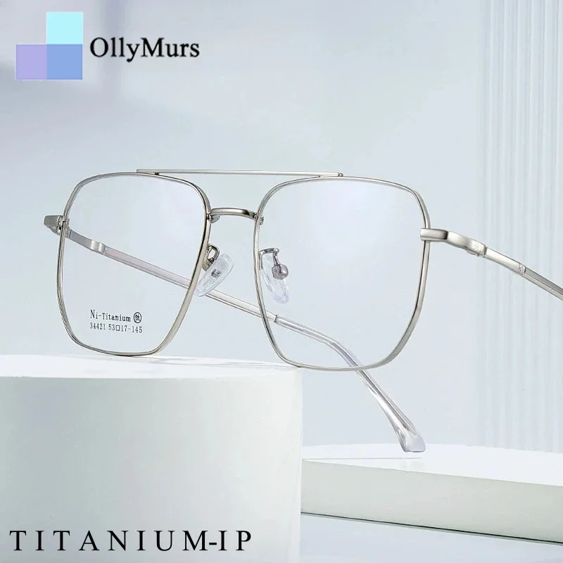 

OLLYMURS модные мужские очки с двойным лучом из титанового сплава, ретро-трендовые оптические оправы для очков по рецепту, женские 34421