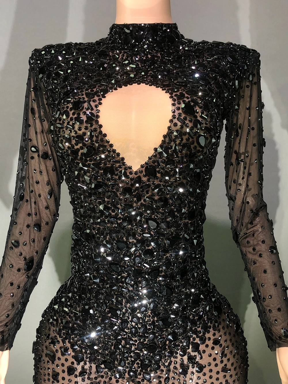 Luxurious Rhinestones  Birthday Celebrate Evening Prom Long Dress for Women Sexy Mesh Singer Show Stage Wear Photo Shoot Dress