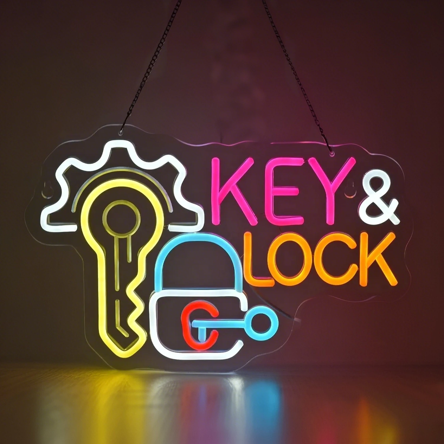 Key Lock Neon Sign Light Hanging Neon Light Wall Art Decor for Business Locksmith Shop Security Store Car Dealership Rental Home
