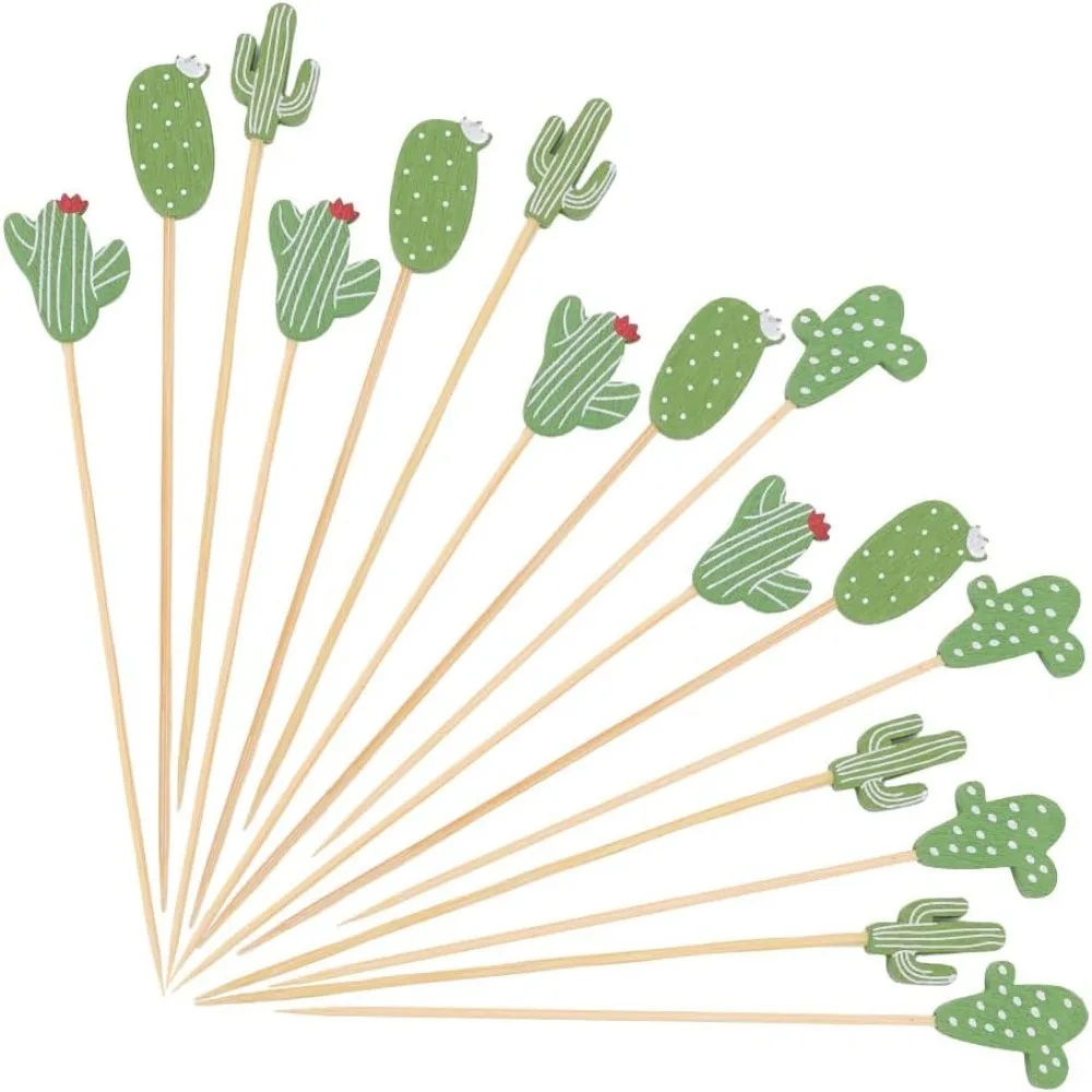 

100 шт., бамбуковые палочки для коктейлей с кактусом, бамбуковые шампуры, фруктовые зубочистки, палочки для украшения напитков для закусок, еда ручной работы для вечеринки