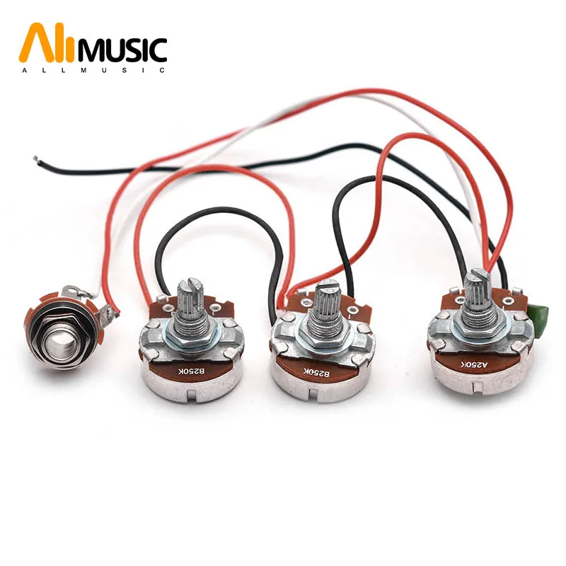 Bass Wiring Harness Prewired Kit 250K Big Pots 2 Volume 1 Tone For Jazz Bass Electric Guitar Parts