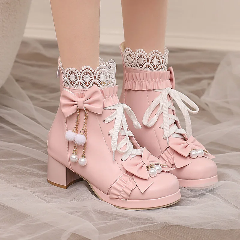 Original Sweet And Cute Lolita Boots For Women Princess High-heeled Boots For Women Student Thick-heeled Short Boots