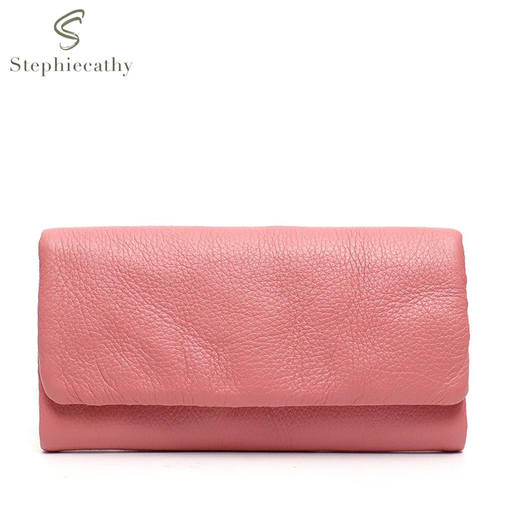 

SC Brand Design Genuine Leather Long Wallet For Women Simple Style Multi-pockets Card Holder Female Daily Functional Coin Purses