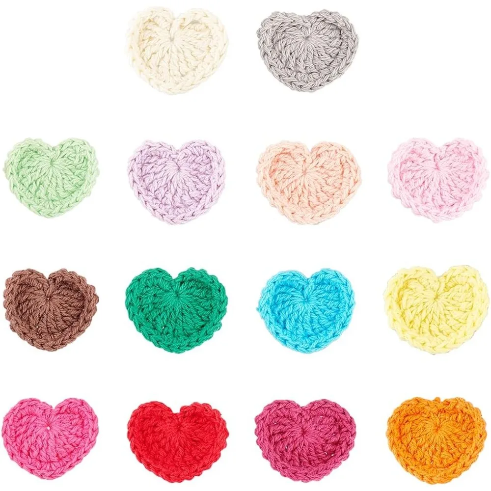 14Pcs Heart Shaped Crochet Applique Patches 1.2x1.3 inch Handmade Yarn Knitted Sew On Cloth Patches Heart Crochet Patches