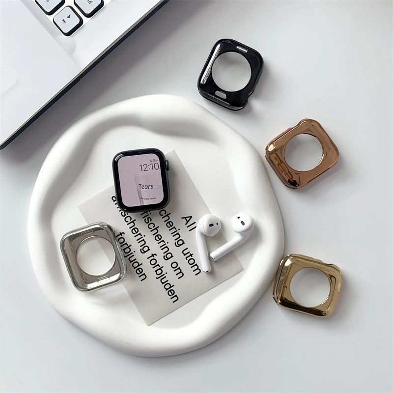 Luxury Glossy Electroplated Case For Apple Watch Case 45mm 41 40 44 42 38 Korea Plating TPU Protective Soft For Series 9 8 7 6 5