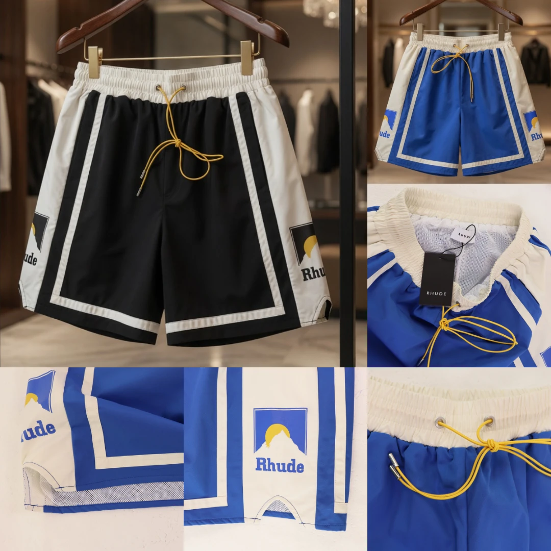 

2026 New RHUDE Men's Retro Basketball Shorts Black White Streetwear Drawstring Casual Athletic Shorts Fast Delivery