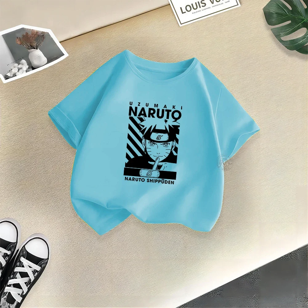 Camiseta de algodón 100% con estampado creativo de Naruto para niños y niñas, top informal de verano, cómodo, fresco