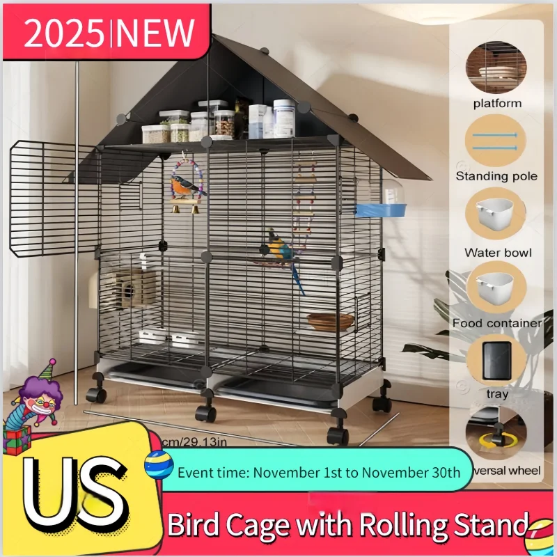 

2-х уровневая клетка для птиц, большая клетка для попугая, черный/белый, специальный роскошный дом, большая кожа тигра, жемчужная птица с замком, кованое железо Ca