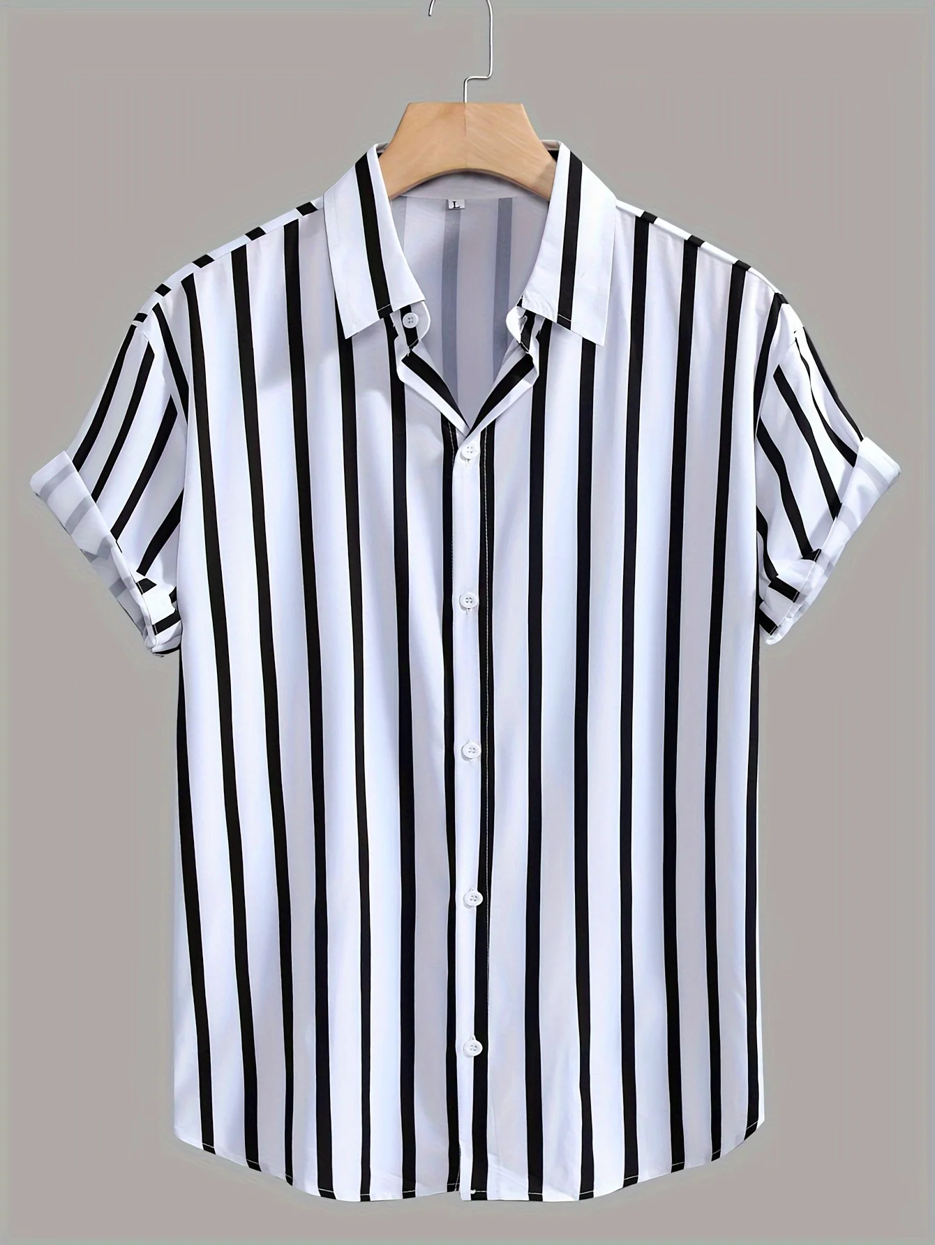 Holiday style striped men's short sleeve lapel shirt for summer outdoors