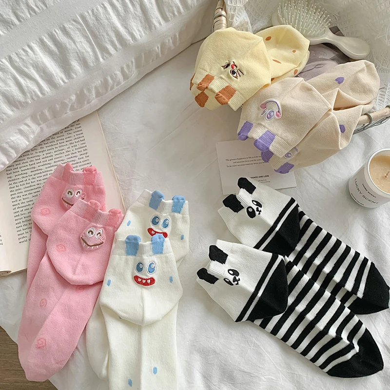 

Cute Fashion Summer Embroidery Socks For Women Breathable Cotton Kawaii Funny Cartoon Socks Short Novelty Creative