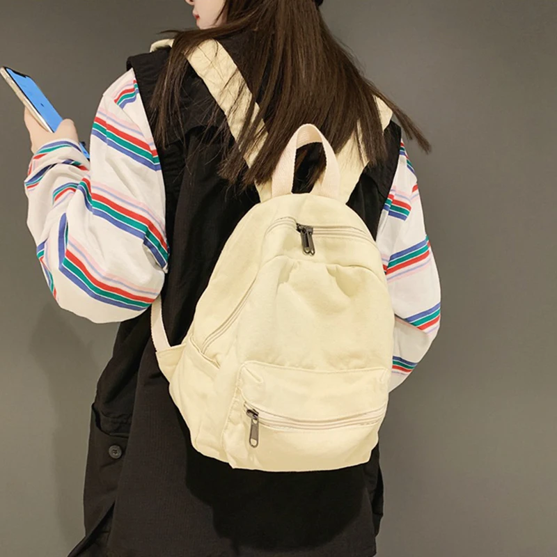 Mini Backpack for Women Solid Color School Bag Canvas Casual Rucksack Travel Bag Solid Color Canvas Backpack Unisex Mini Backpac