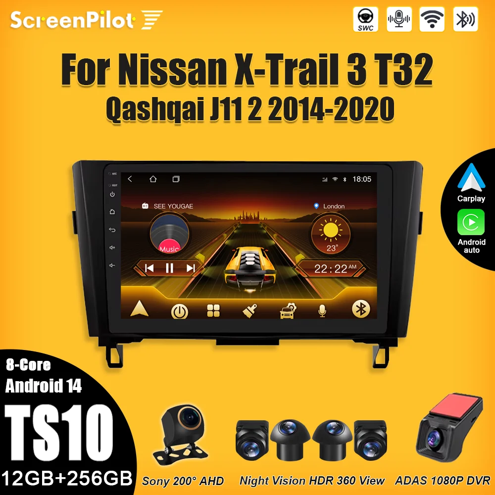 

Android 15 For Nissan X-Trail 3 T32 Qashqai J11 2 2014-2020 Multimedia Video Player Carplay Touch Screen Wireless Android Auto