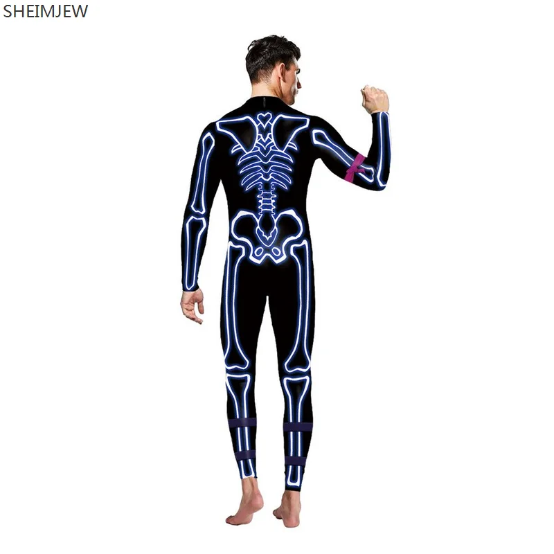 Scary Laser Bone Line Cosplay Outfit Jumpsuits New 3d Halloween Party Bodysuit Sexy Halloween Zentai Suit For Women/men Rave Set