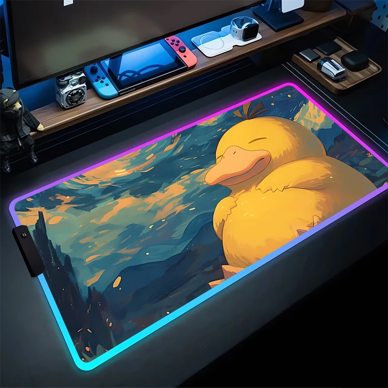 RGB Mouse Pad P-Pokémon Non-Slip Rubber Edge locking mousepads Game play mats notebook computer P-Psyduck M-Mew Home Decor