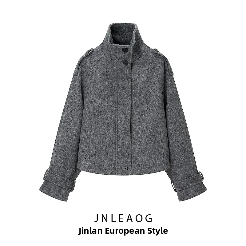 

Faionable Woolen Coat JNLEAOG Autumn New Women's Street Sle Long Sve Polyester Fiber Versatile Design Sensation Outerwear