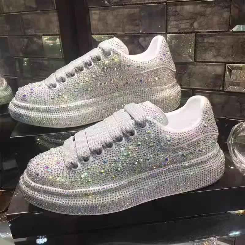 Fashion Platform Bright Diamond Small White Shoes Women's 2026 Spring New Full Diamond Casual Trifle Sneakers