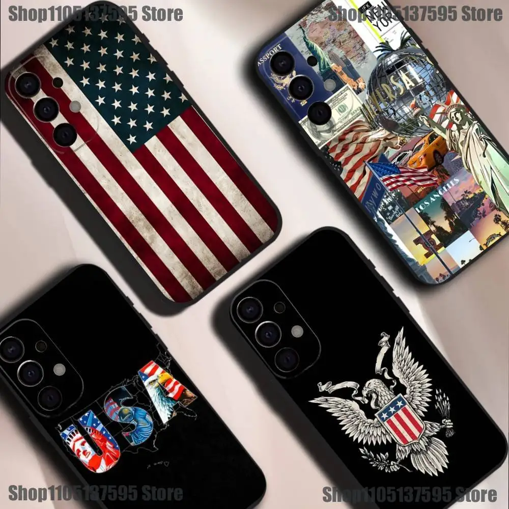 

Flag American USA Phone Case For Samsung S25,S24,S21,S22,S23,S30,Ultra,S20,Plus,Fe,Lite,5G Black Cover