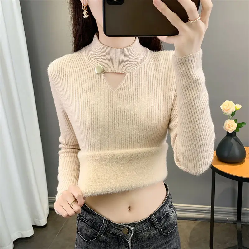 

Свитер женский тренд 2025 флисовая утепленная теплая вязаная женская одежда осень-зима пуловер топы бархатный трикотаж тянет Femmes