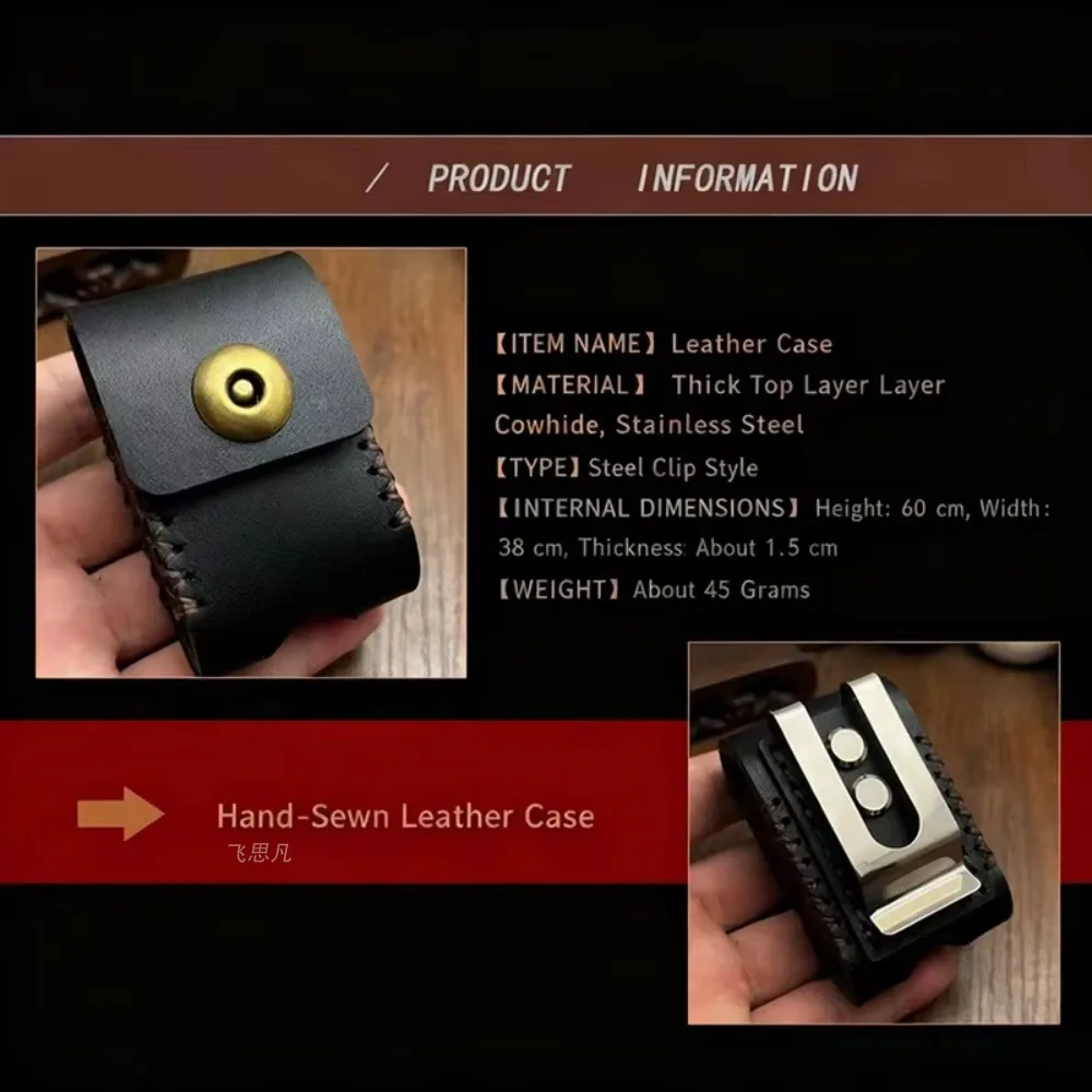 Echtes Rindsleder-Etui für Zorro/Zippo Feuerzeuge, Vintage-Design, Ledertasche mit verstärktem Stahlclip, Retro-Feuerzeughalter – Detail 2