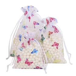 10/25pcs/lot Organza Gift Bag Colorful Butterfly Jewelry Bag Gift Pouches For Wedding Party Candy Bag  Jewelry Packing Wholesale