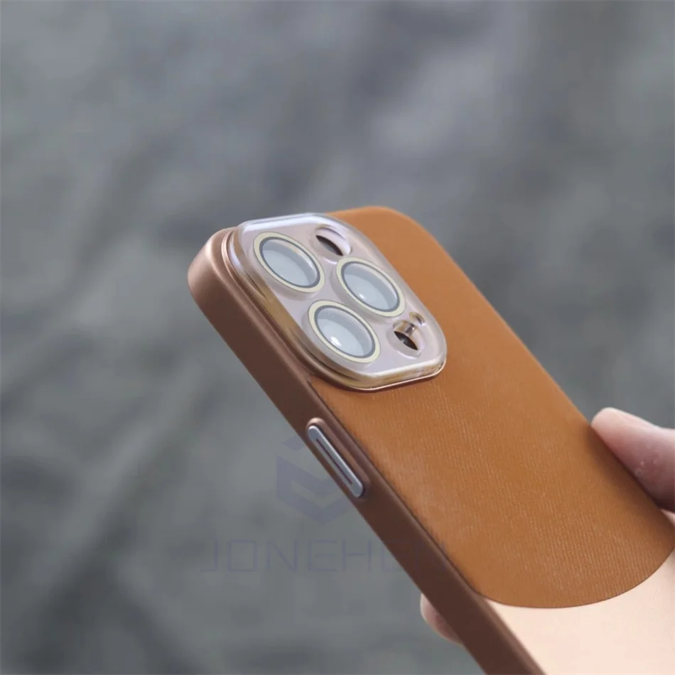 For Magsafe Magnetic Crystal Lens Protecion Case For iPhone 15 Plus 14 13 12 Pro Max Luxury Splicing Leather Shockproof Cover