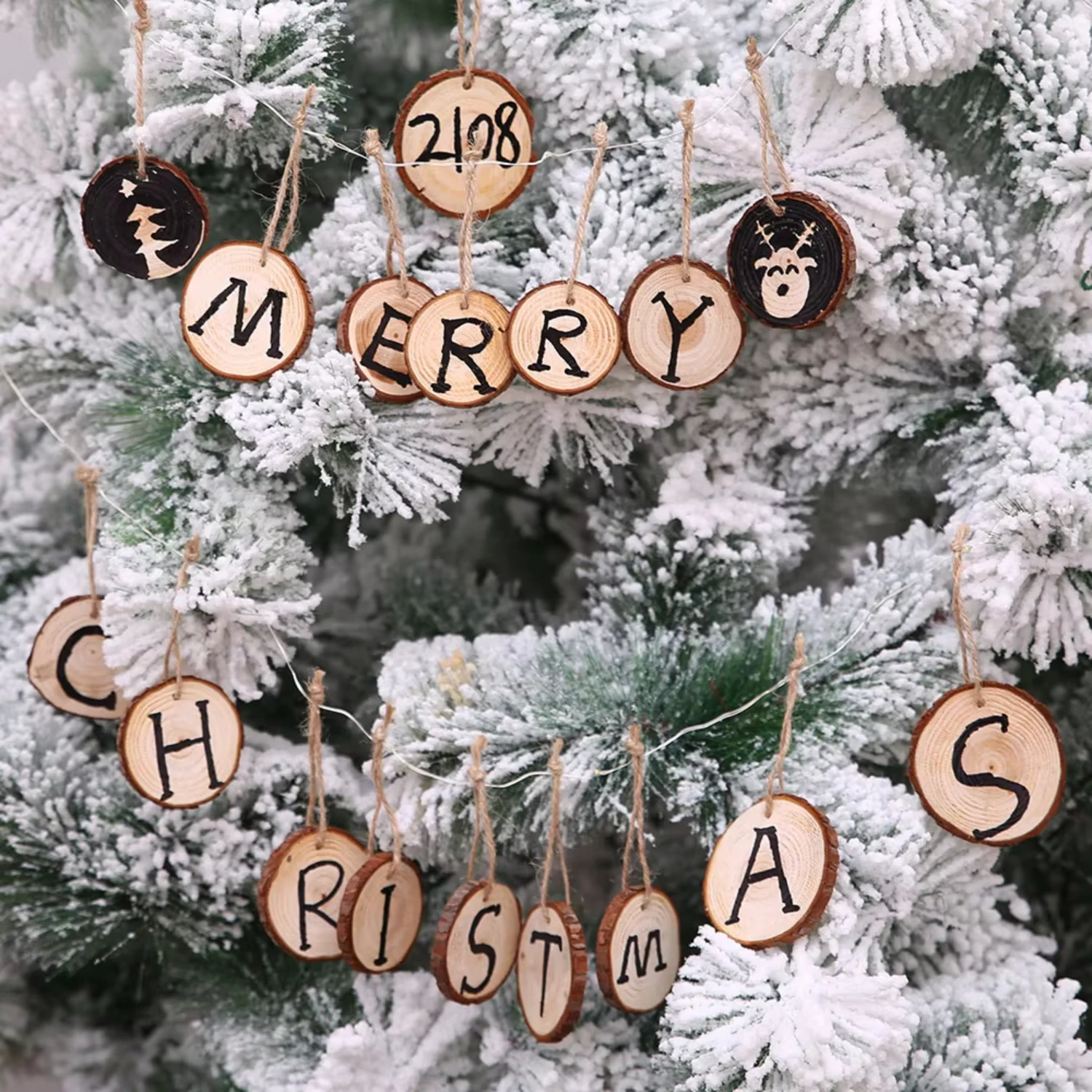 10pcs/set 6cm/2.34inch Christmas Wooden Decorations Christmas Tree Pendant Solid Wood Diy Painting Board Crafts Styrofoam balls