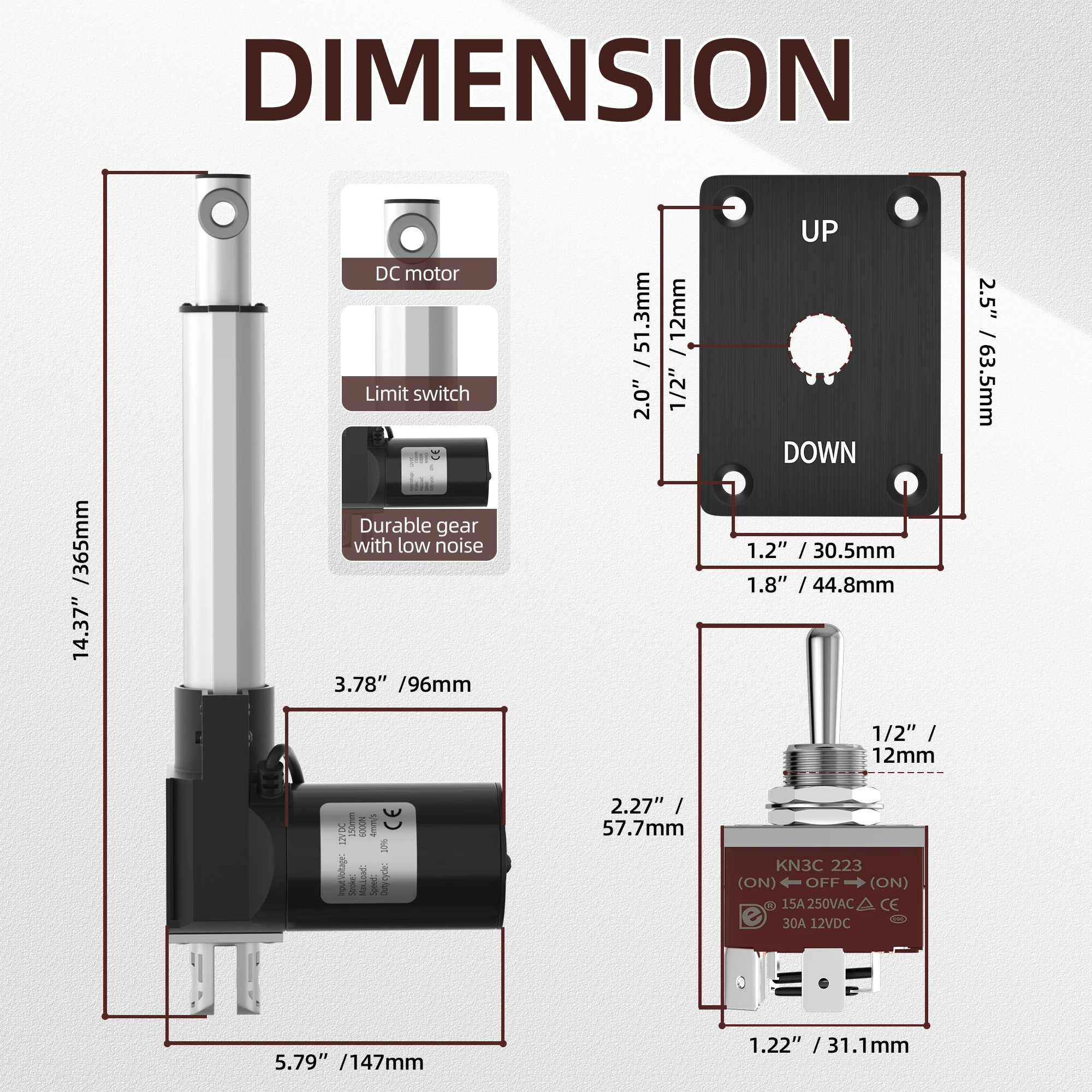DaierTek 6000N Linear Actuator 12V 6